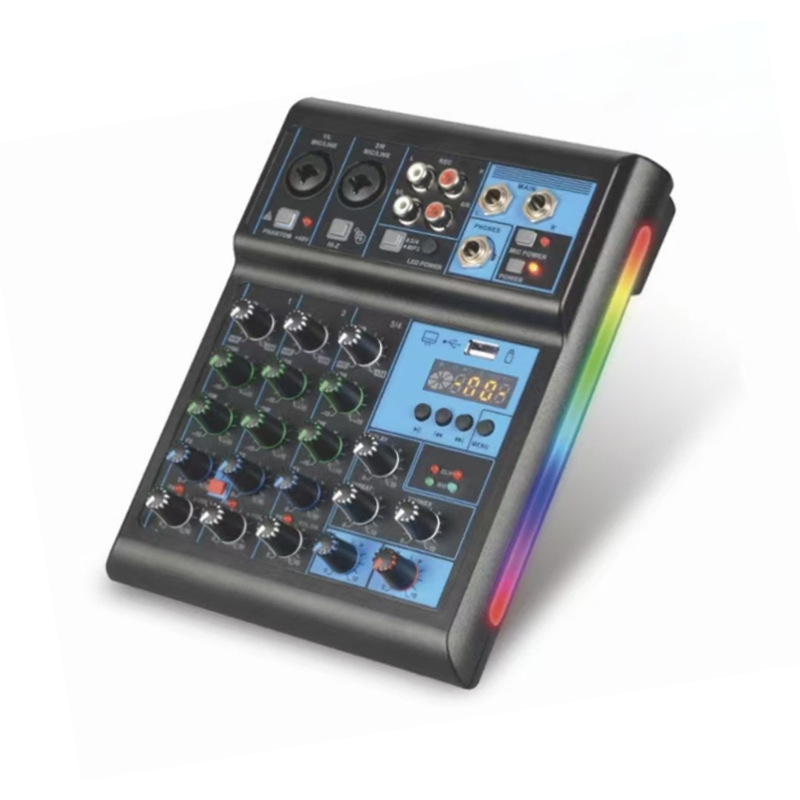 4-Channel Mixer Type-C Computer Recording Sound Card Mixer Live Broadcast Home Professional Dj Bluetooth Rgb Mixer