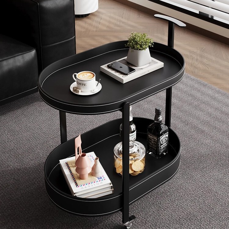 Dual-Purpose Sofa Side Table, Movable Wheeled Trolley, Living Room Household Simple Metal Bedside Storage Table