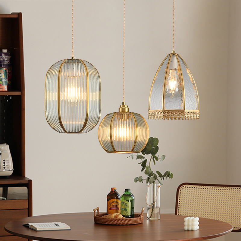 American Retro Tiffany Balcón Lujo ligero Latón Bar Dormitorio Restaurante B & B Vidrio Fruto Línea colgante Candelabro