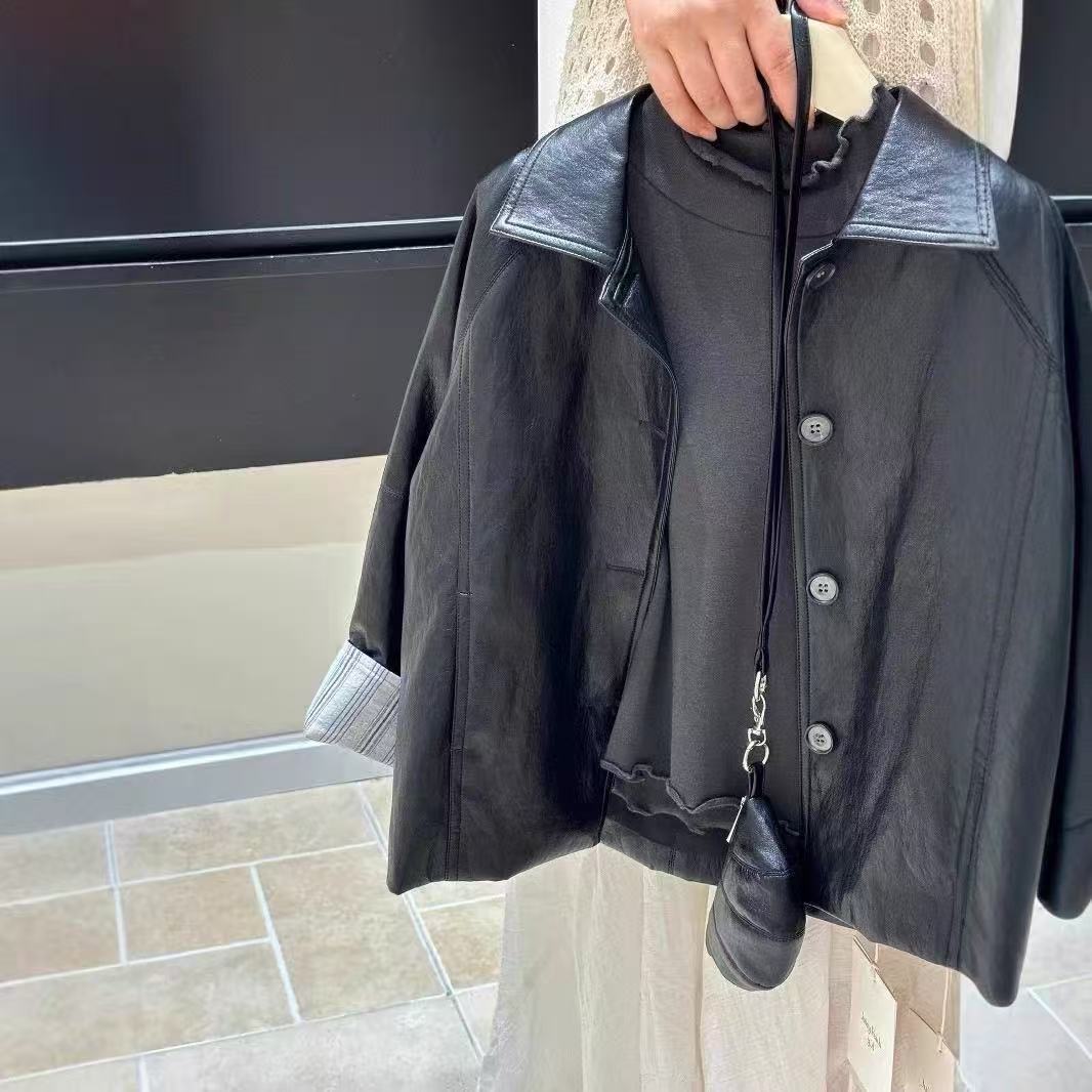 Chaqueta de cuero negro de otoño para niños coreanos, chaqueta simple de color sólido para niños y niñas, chaqueta de moda suelta
