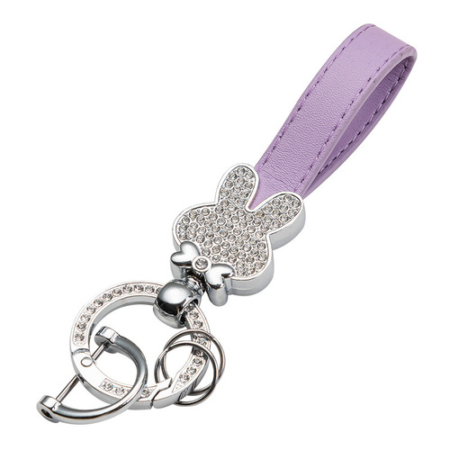 Rhinestone zodiac bunny car keychain for women Korean cute creative bag pendant key chain ring business gift