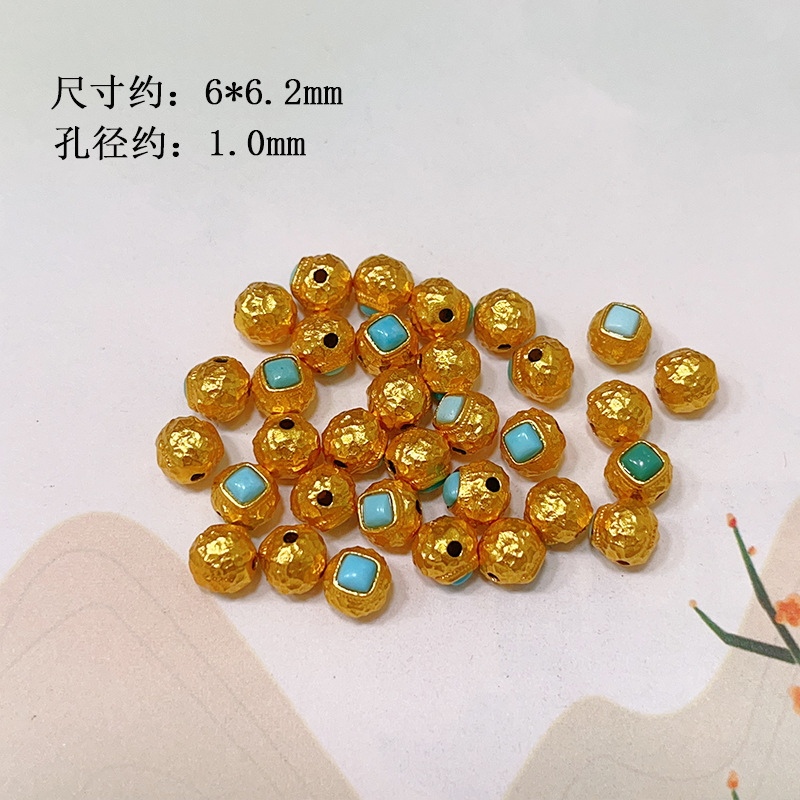Natural Raw Ore Turquoise 925 Silver Plated with Ruyi Love Clover Round Bead Bracelet DIY Accessories