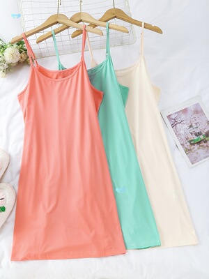 3pcs Simple Solid Nightdress, Crew Neck Spaghetti Strap|ms