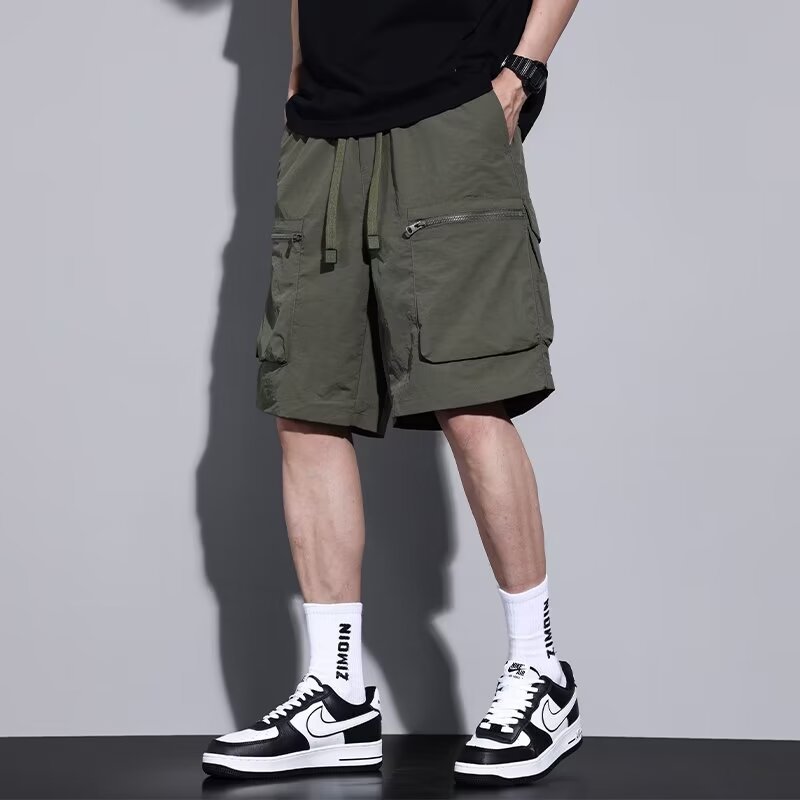 Shawn Yue, pantalones cortos de trabajo, pantalones cortos de seda de hielo de cinco puntos de estilo fino de verano para hombres, sueltos y transpirables