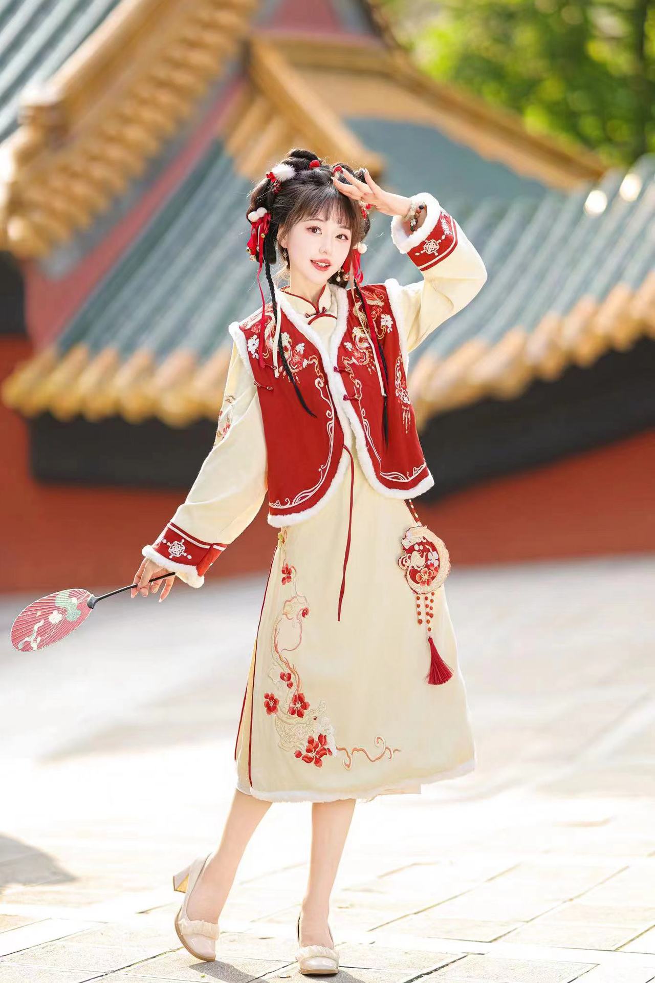 元日屠苏原创改良汉服女中国风日常汉元素新年马甲连衣裙套装秋冬-阿里巴巴