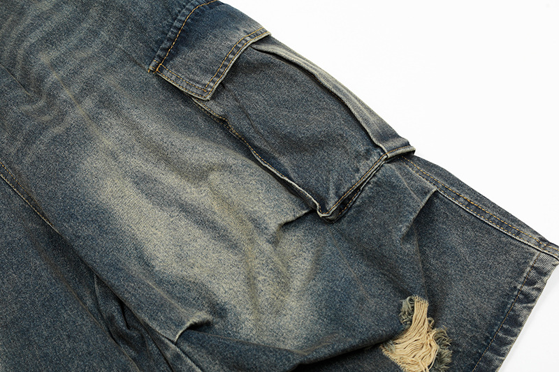 Pantaloncini cargo in denim vintage da uomo con tasche multi_voghion.com