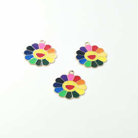 2025滴油彩虹吊坠项链挂件 合金DIY饰品配件 耳环钥匙扣配饰材料