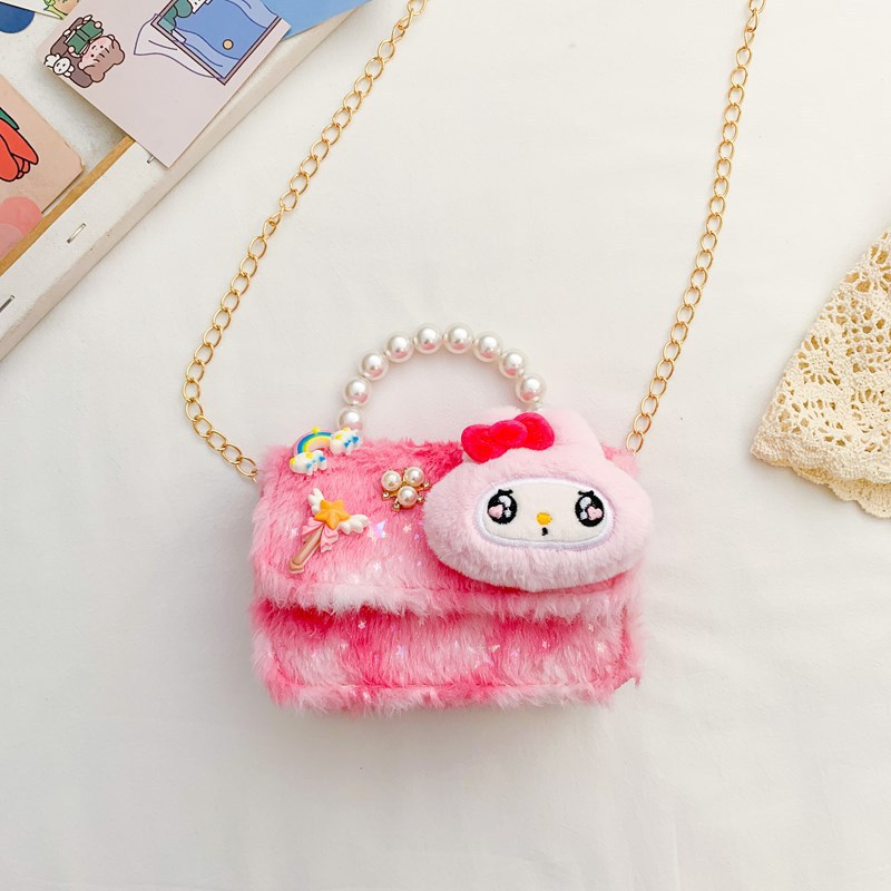 2025 nuevo bolso de niñas de estilo extranjero, bolso de hombro para niños, bolso de peluche, bolso de mano para niñas