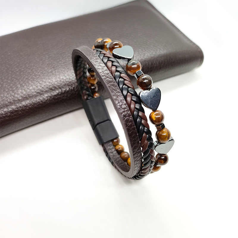 29g Weight Bracelets Classification Leather Rope Chain Material Twisted Rope Chain Chain Type 1 Piece Quantity Holiday, Daily Occasion Alloy, black gallstone Material Heart Shape Pattern All Seasons Season Men's Gender Retro Style Retro Heart Shape Alloy Black Gallstone Men's Bracelets Men Cord & Leather Bracelets 11