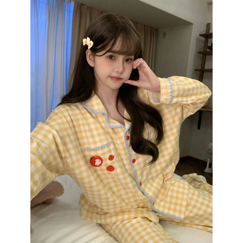 2025新款hellokitty纯棉睡衣女春秋季格子长袖家居服夏天休闲套装|undefined