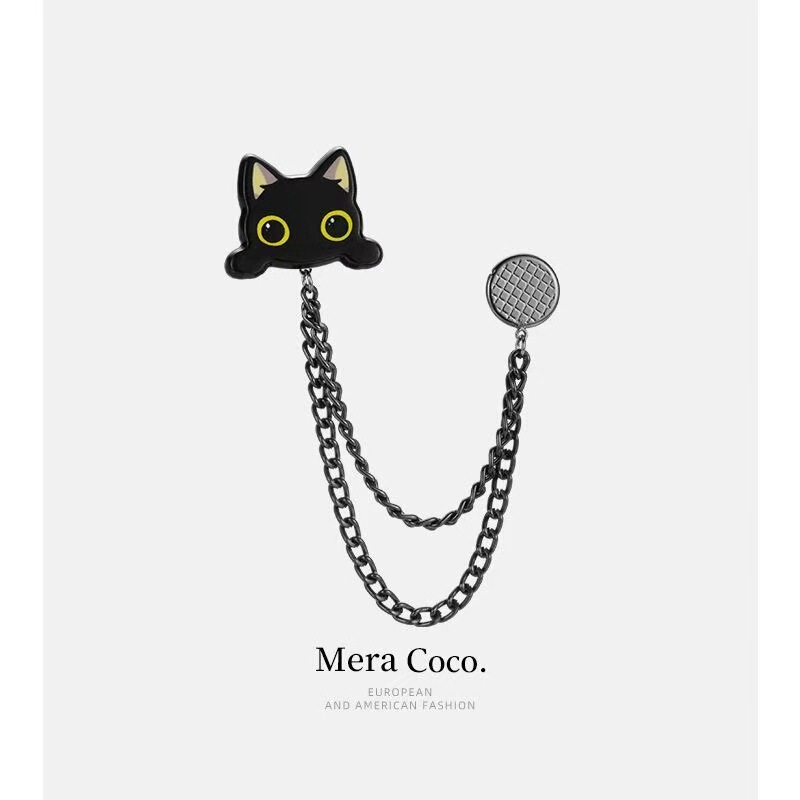 Cute Cat Brooch Chain Pin, Sweet and Cool Style Anti-Exposure Accessory for Securing Neckline and Cuffs