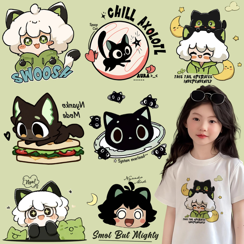原创罗小黑烫画卡通衣服印花贴新款白墨烫画热2025新款转印烫画贴|undefined