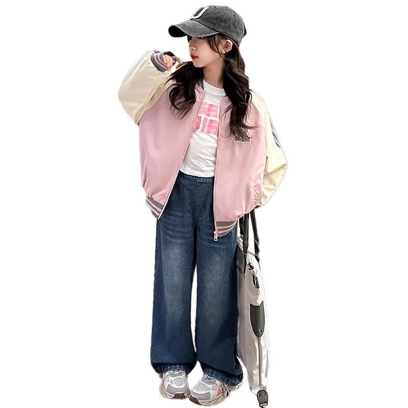 Niña abrigos de otoño 2025 nuevos niños niñas primavera y otoño estilo extranjero algodón intercalado niñas temprano otoño ropa de béisbol