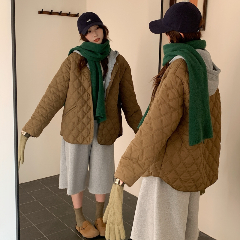 可拆卸两件套大码装菱格轻薄羽绒棉服女2025年新款保暖棉衣外套|undefined