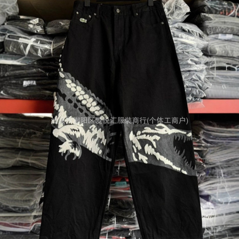 2025 European and American Direct Sales Autumn and Winter Jeans Crocodile Pattern Printed Pants Slim and Versatile Straight Jeans
