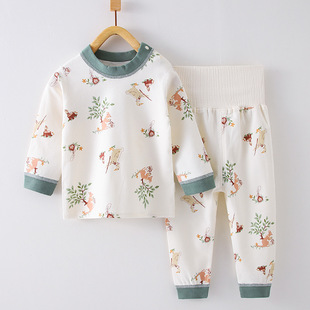 Autumn and Winter Baby Underwear Set Pure Cotton Children's Thermal Underwear Two-Piece Set High-Waisted Tummy Protection Pajamas Thermal Underwear
