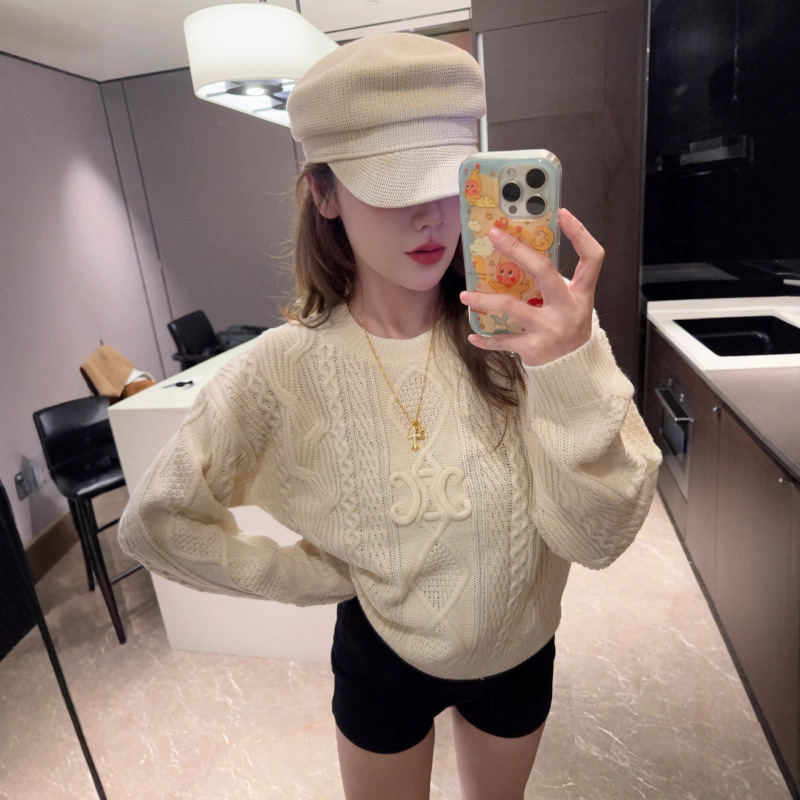 Niche 23 Autumn and Winter New Arc De Triomphe Embroidered Twist Turtleneck Pullover Lazy Style Gentle Soft Waxy Wool Sweater for Women