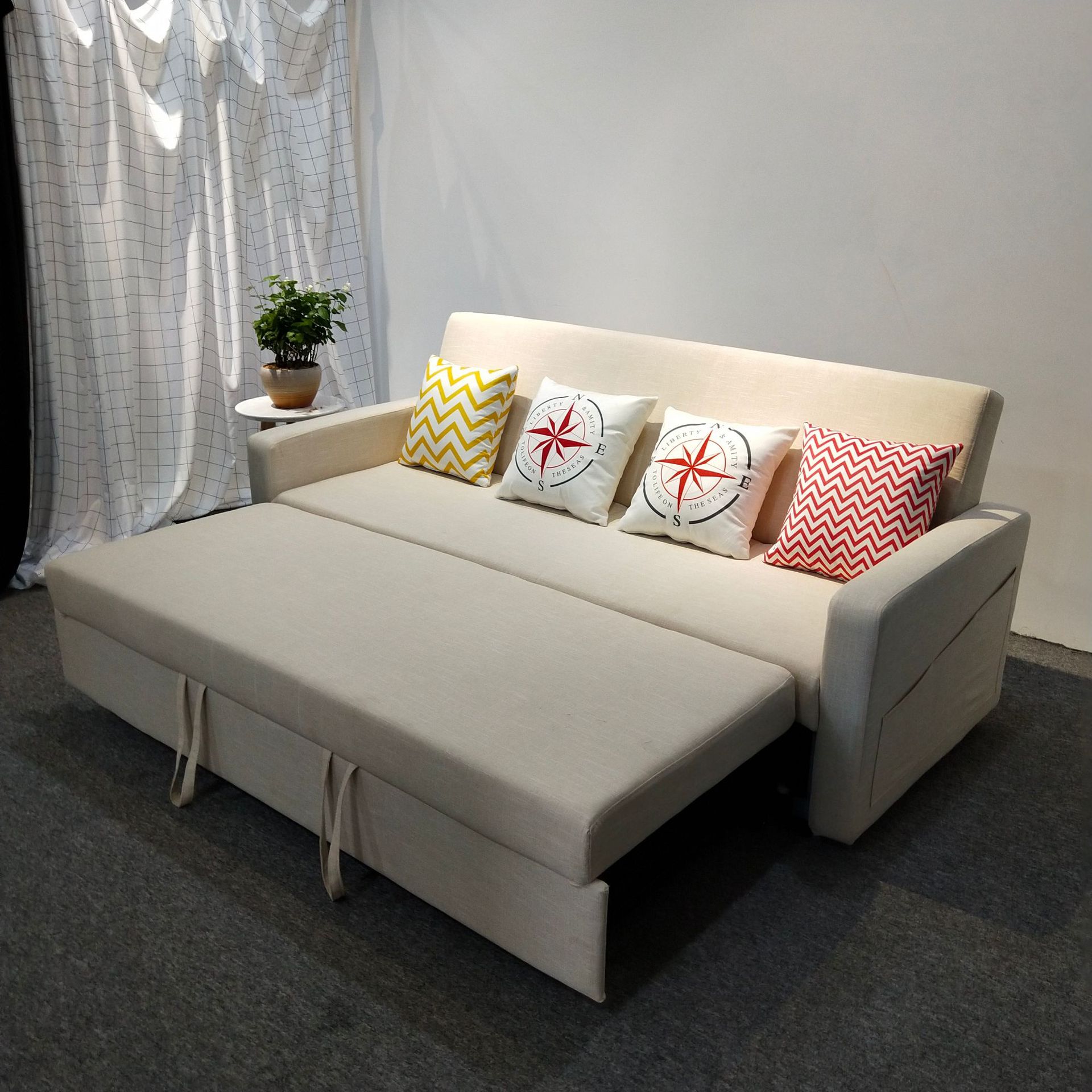 Sofá plegable multifuncional push-and - pull doble uso 1.5m doble triple casa pequeña tela de látex sofá cama de almuerzo