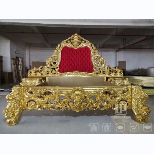 European Solid Wood Luxury Heavy Industry Carved Gold Foil Master Bedroom Luxury House Large Apartment Bedroom Domineering Double Queen Bed