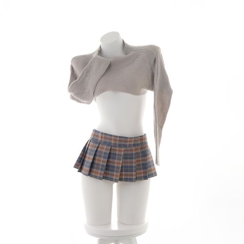 Night Dream Lingerie Schoolgirl Uniform Temptation Striped Short Skirt Low-Neck Sweater Set Pleated Skirt