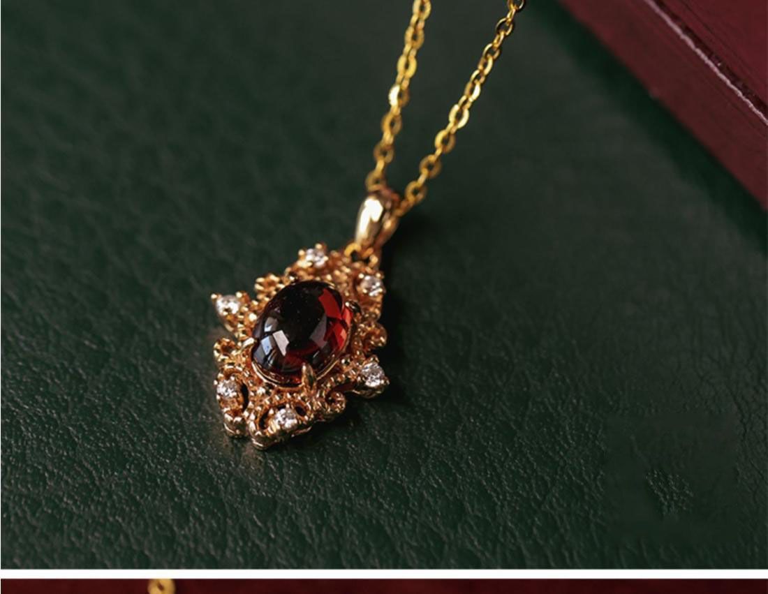 Garnet Pendant Necklace Palace Style Medieval Retro Jewellery_voghion.com
