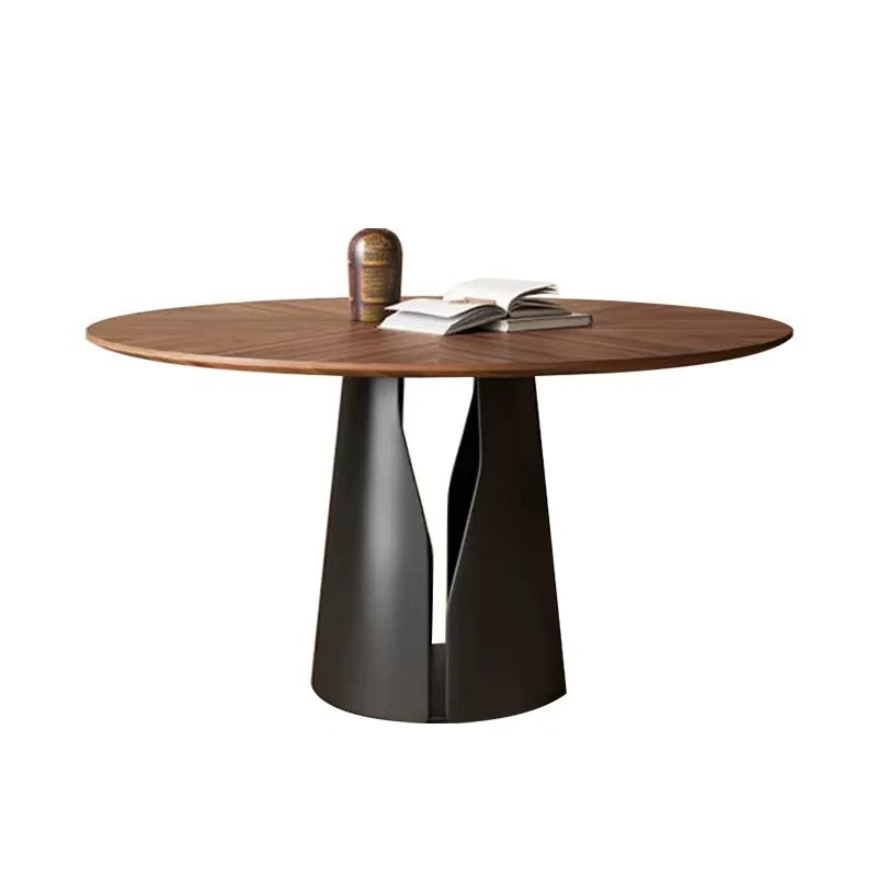 Mesa de comedor redonda de madera sólida retro, madera de nuez negra, mosaico medieval, estilo americano, mesa redonda doméstica pequeña con mesa giratoria