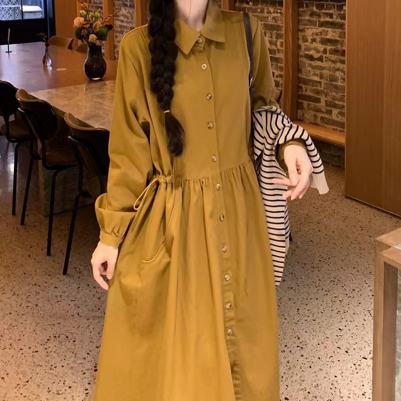 披肩衬衫连衣裙女春秋2025新款a字裙娃娃裙大码宽松法式桔梗茶歇|undefined