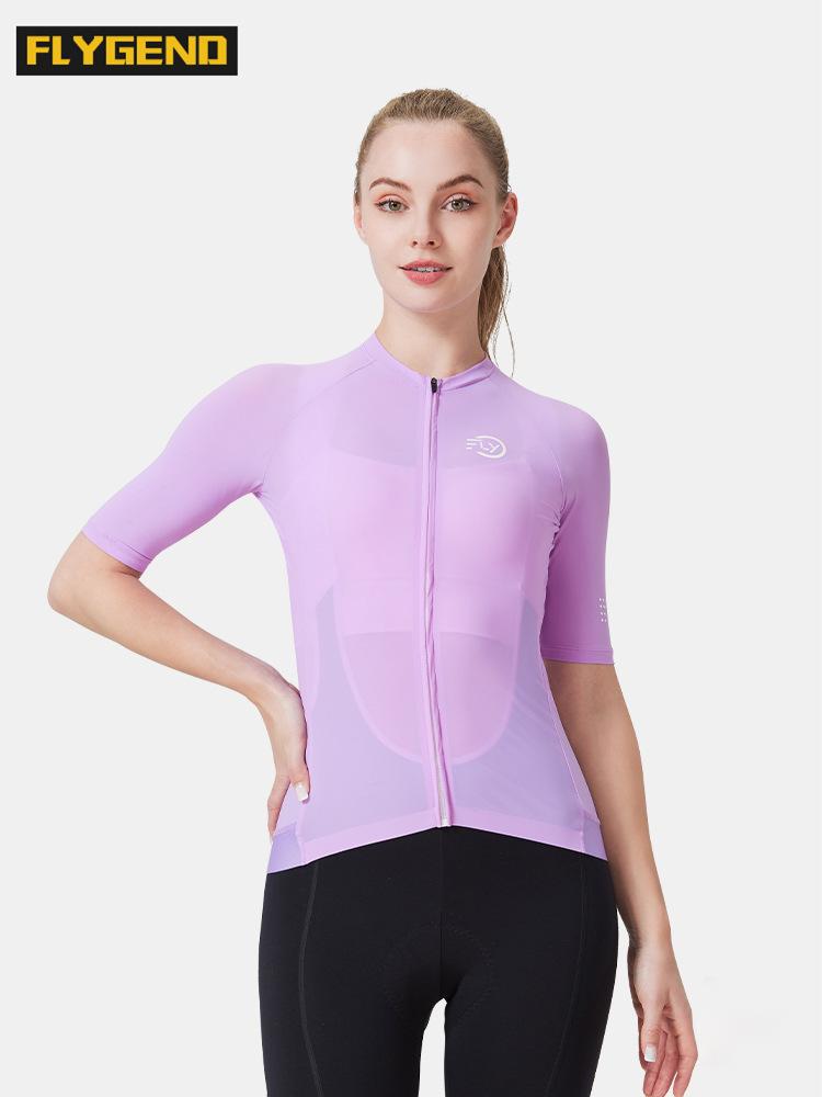 Ropa de ciclismo de carretera de mujeres de manga corta de verano ligera y delgada de color sólido sudor delgada y delgada camisa de ciclismo de mujer