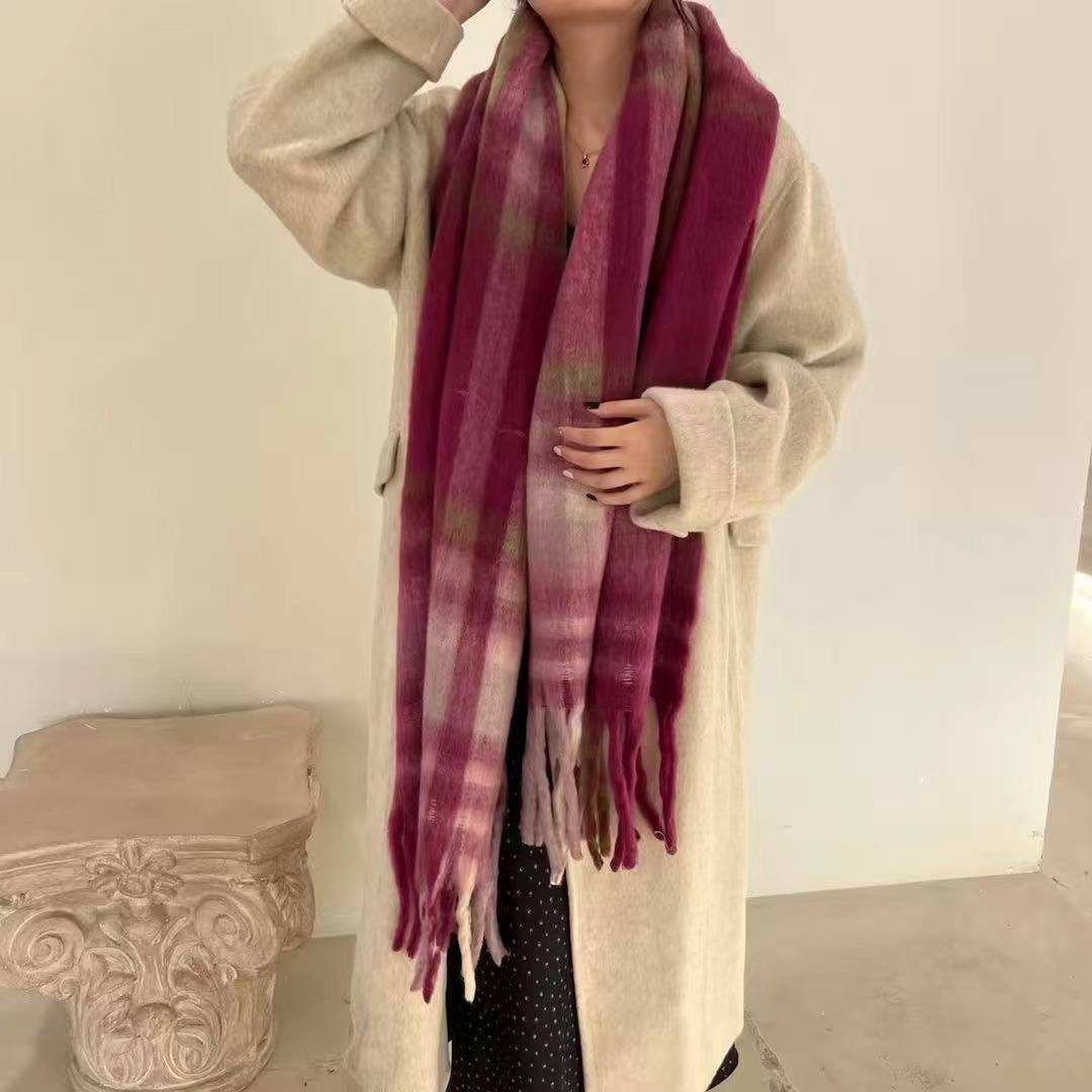 2022 Otoño e Invierno Nueva bufanda de Cachemira Za serie color a juego a cuadros borla larga bufanda cálida chal de doble uso