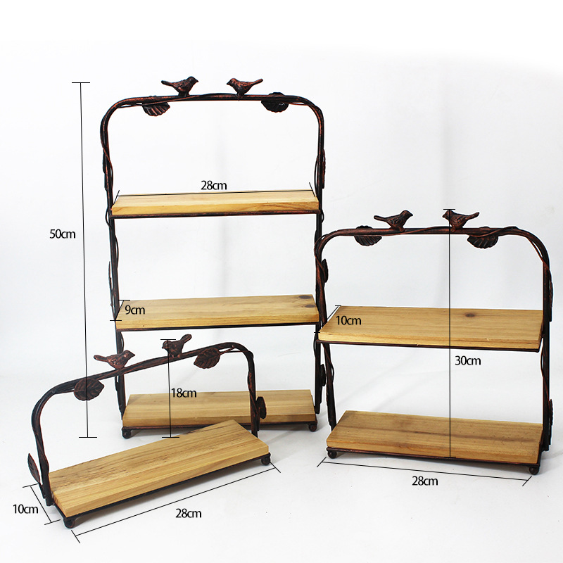 百界婚庆道具木质甜品台摆件套装木面蛋糕架多层实木下午茶点心架