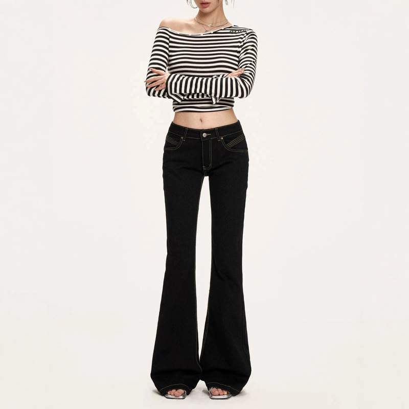 Black women's jeans 2026 new style American modern hot girl slim-fit floor-length low-waist flared pants