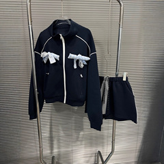 2025年早秋新款蝴蝶结高校女棒球服外套+短裙套装