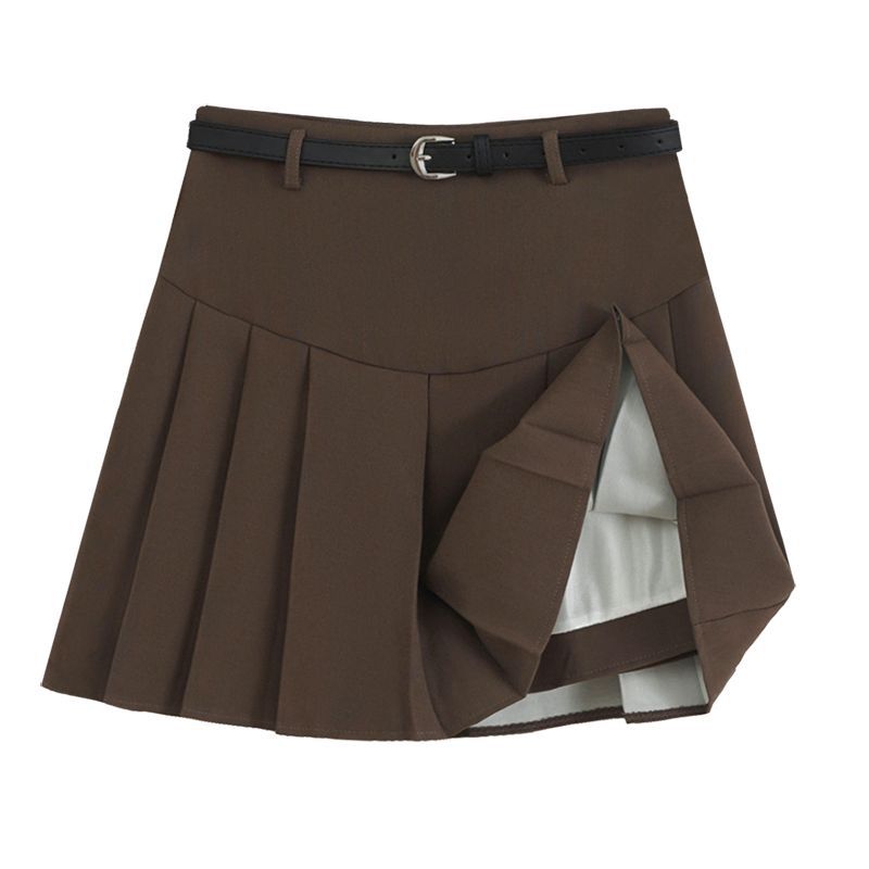Women's Clothing Gray pleated skirt short skirt small high waist slimming skirt_voghion.com