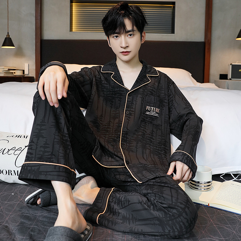 Men's Pajamas Men's Spring & Fall Pure Cotton Long-Sleeved Home Clothes Summer 2025 New Thin Suit Teenagers