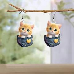 クロスボーダー热い贩売かわいいポケット子猫2Dアクリルイヤリング爱小动物レディースイヤリング