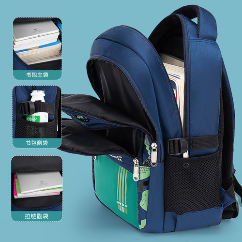 New primary school student schoolbag, load-reducing, spine-protecting, large-capacity, lightweight, water-repellent children's backpack for grades 1-3-6