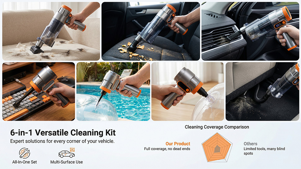 Car Vacuum Cleaner with Super Powerful Suction, Wireless Handheld, Portable, for Car and Home Use, with Blowing and Suction Functions