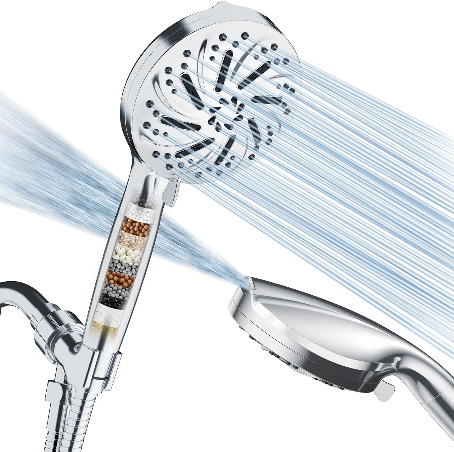 Amazon 8+1 Function Handheld Showerhead with Filter, Detachable Handle, Back Spray Gun, Water Spray, Foreign Trade Showerhead Wholesale