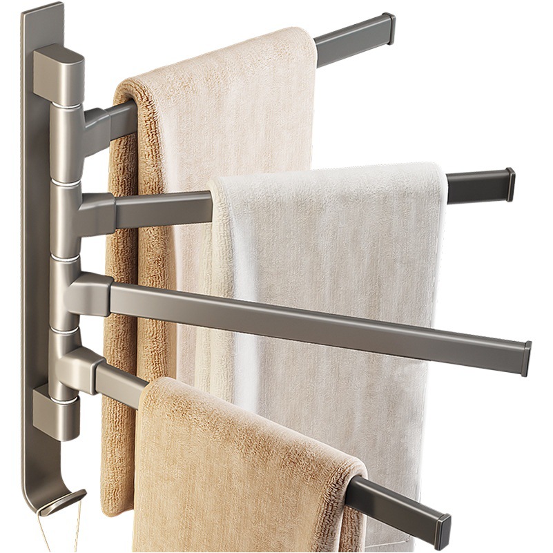 Toallero de baño sin perforaciones giratorio multi-varilla espacio Barra de toalla de aluminio baño estante dormitorio rack secado