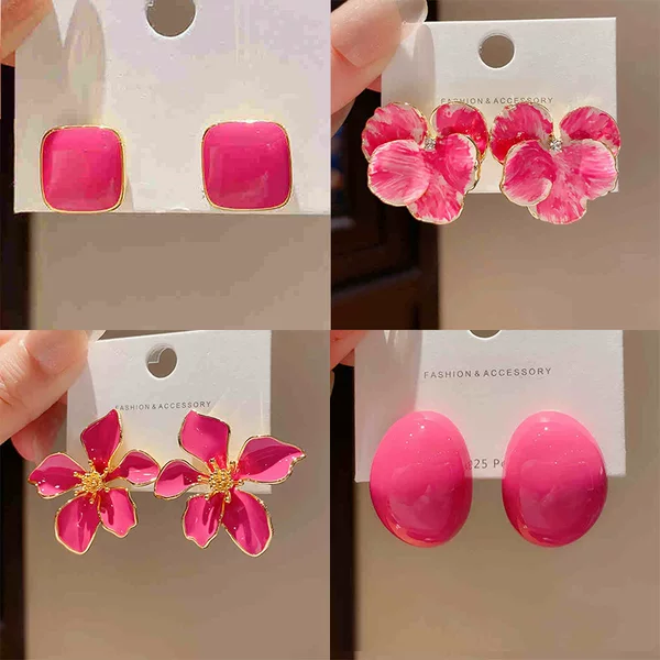 Rose powder drop oil flower earrings fashion exquisite all-match earrings women's spring and summer sweet temperament earrings design sense of niche