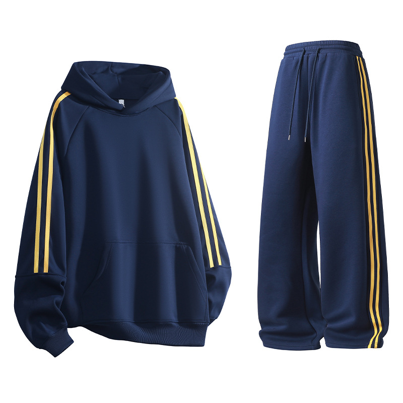 Trajes deportivos casuales transfronterizos de primavera y otoño, trajes de otoño para hombres, rayas grises americanas, un conjunto completo de parejas, moda de trajes