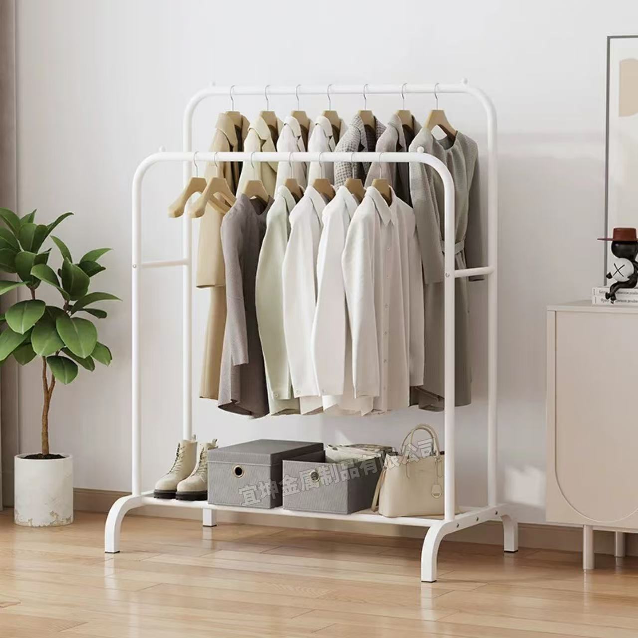 Perchero de Pie para Ropa con Barra Única o Doble de PP para Balcón y Dormitorio image 2