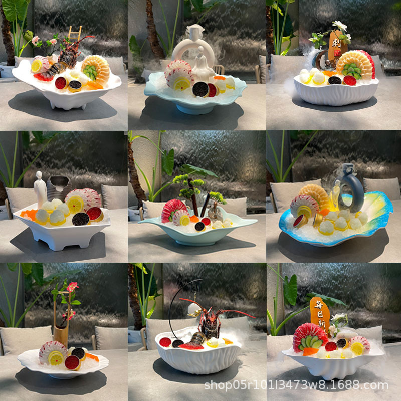 Creative Melamine Sashimi Platter Fish Platter Seafood Dry Ice Platter Entertainment Platter Japanese and Korean Cuisine Buffet Platter Supplier Creative Melamine Sashimi Platter Fish Platter Seafood Dry Ice Platter Entertainment Platter Japanese and Korean Cuisine Buffet Platter Supplier