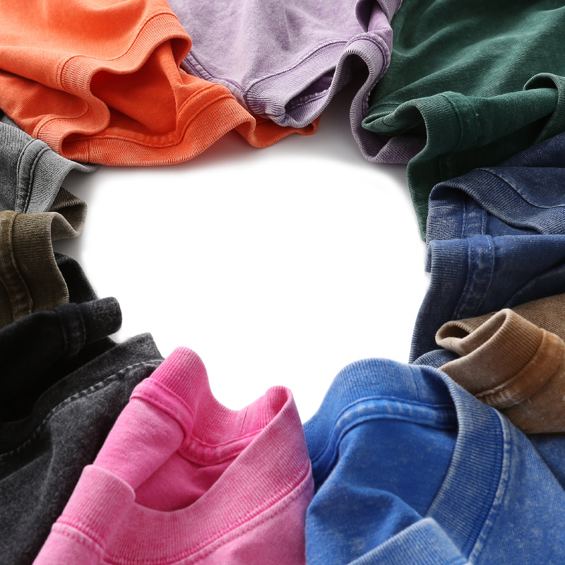 Transfronterizo europeo y americano pesado copo de nieve frito algodón retro lavado y viejo OVERSIZE camiseta de manga corta personalizada de marca de moda de bricolaje