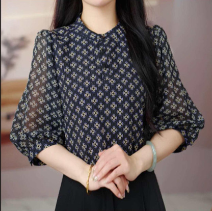 가벼운 럭셔리 하이 엔드 중년 어머니의 쉬폰 셔츠 2025 여름 복고풍 스타일 다용도 셔츠 슬리밍 기질 옷