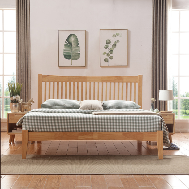 Directo de fábrica simple moderna cama de madera maciza 1,5 m 1,8 m cama doble pequeño apartamento dormitorio principal apartamento cama y desayuno muebles