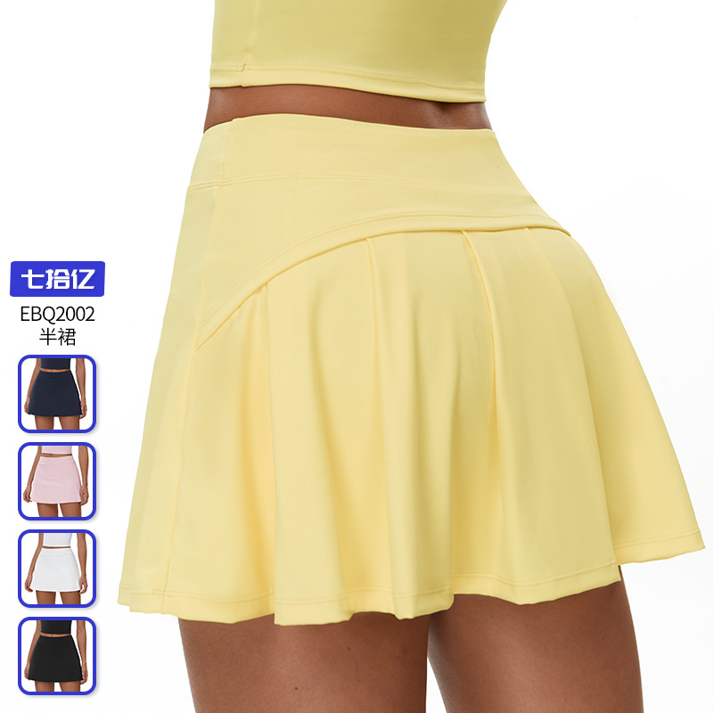 跨境速干网球短裙防走光透气口袋A字型半身裙跑步运动短裙女2002