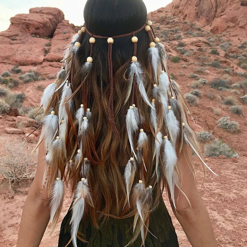 Bohemia de plumas largas diadema 2024 transfronteriza Venta caliente accesorios de pelo de plumas de Carreras de Caballos chal largo
