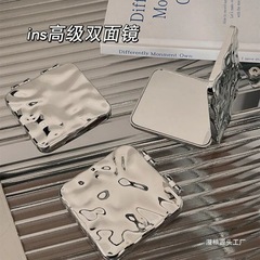 ins両面小型ミラー折りたたみポータブル手持ちフリップトップハンドヘルド化粧鏡オーバーフロー