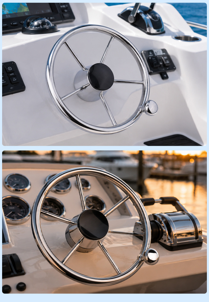 Marine Stainless Steel Steering Wheel Neutral Steering Wheel for Yacht Fishing Boat Hydraulic Mechanical Rudder Direction System
